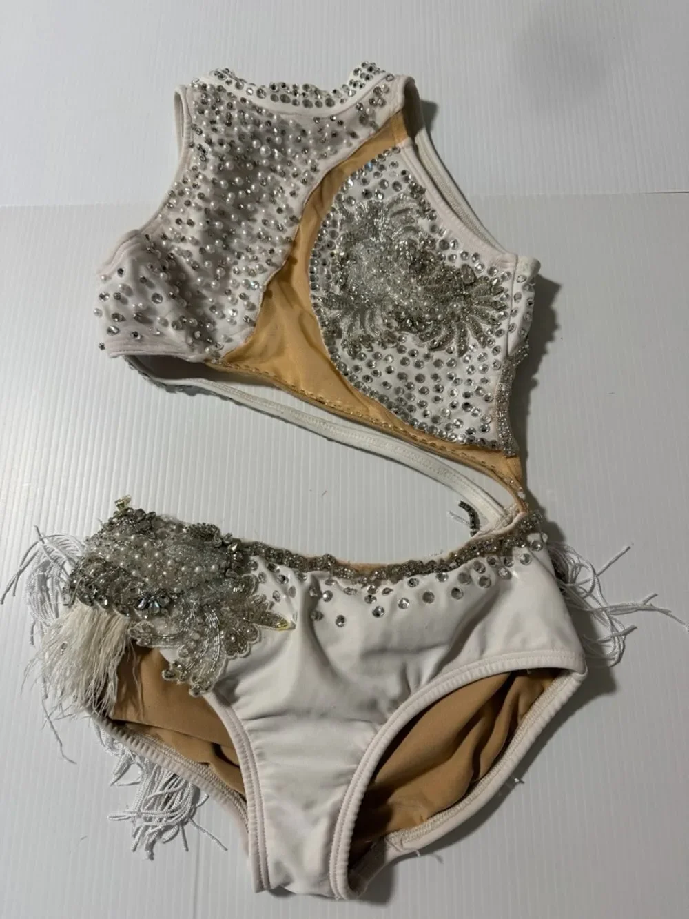 AA dance design costume solo white custom illusion leotard LC-large child